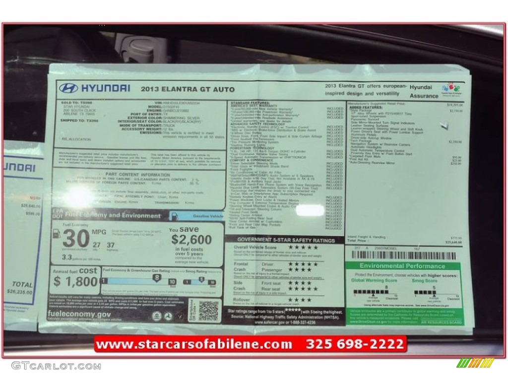 2013 Elantra GT - Silver / Black photo #11