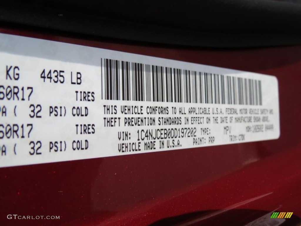 2013 Compass Color Code PRP for Deep Cherry Red Crystal Pearl Photo #74087648