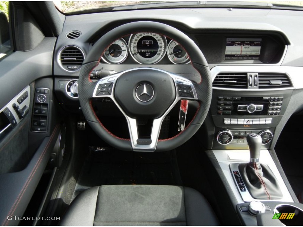 2013 Mercedes-Benz C 250 Sport Black/Red Stitch w/DINAMICA Inserts Steering Wheel Photo #74090435