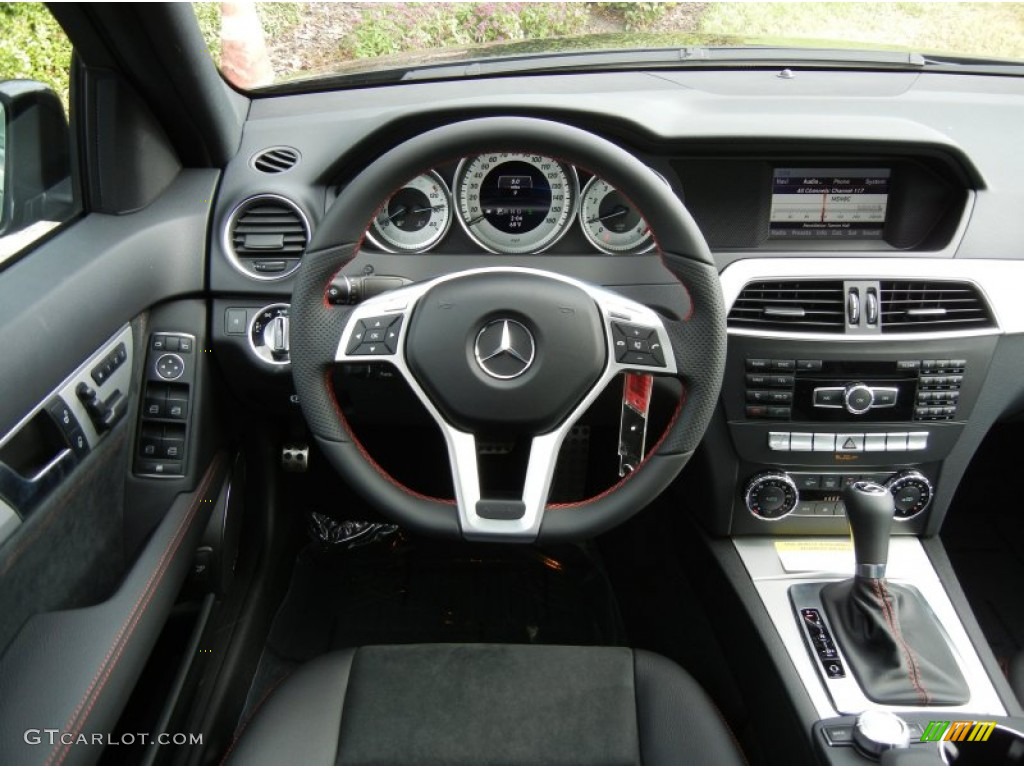 2013 Mercedes-Benz C 250 Sport Black/Red Stitch w/DINAMICA Inserts Dashboard Photo #74091143