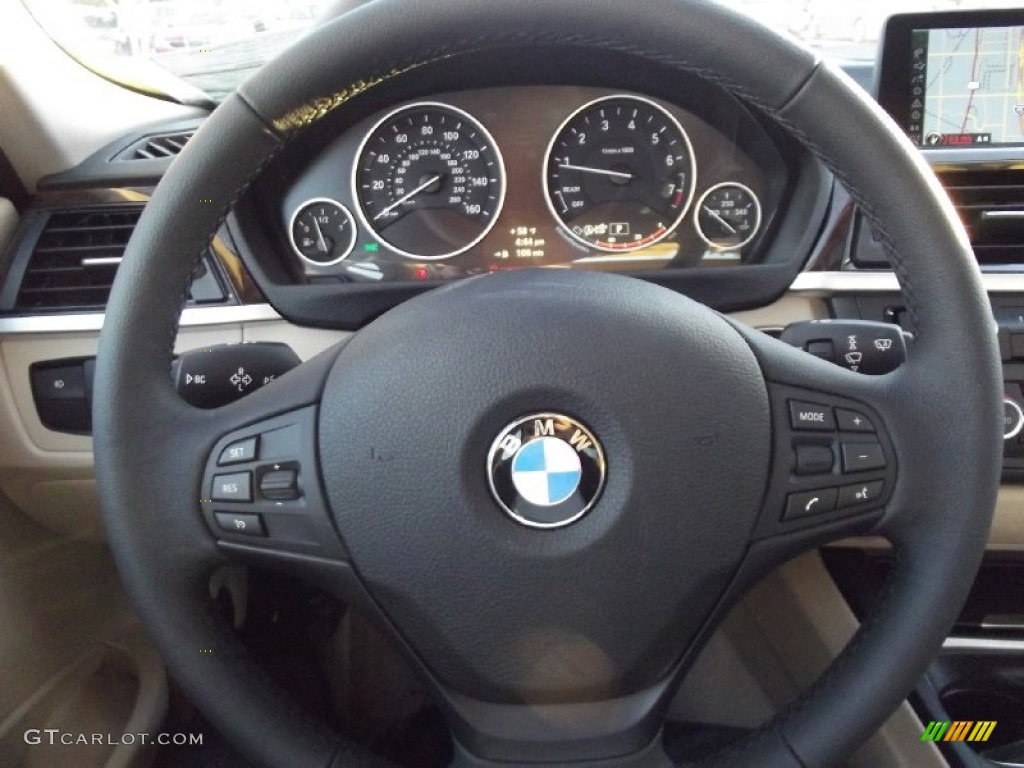 2013 BMW 3 Series 335i Sedan Venetian Beige Steering Wheel Photo #74103346