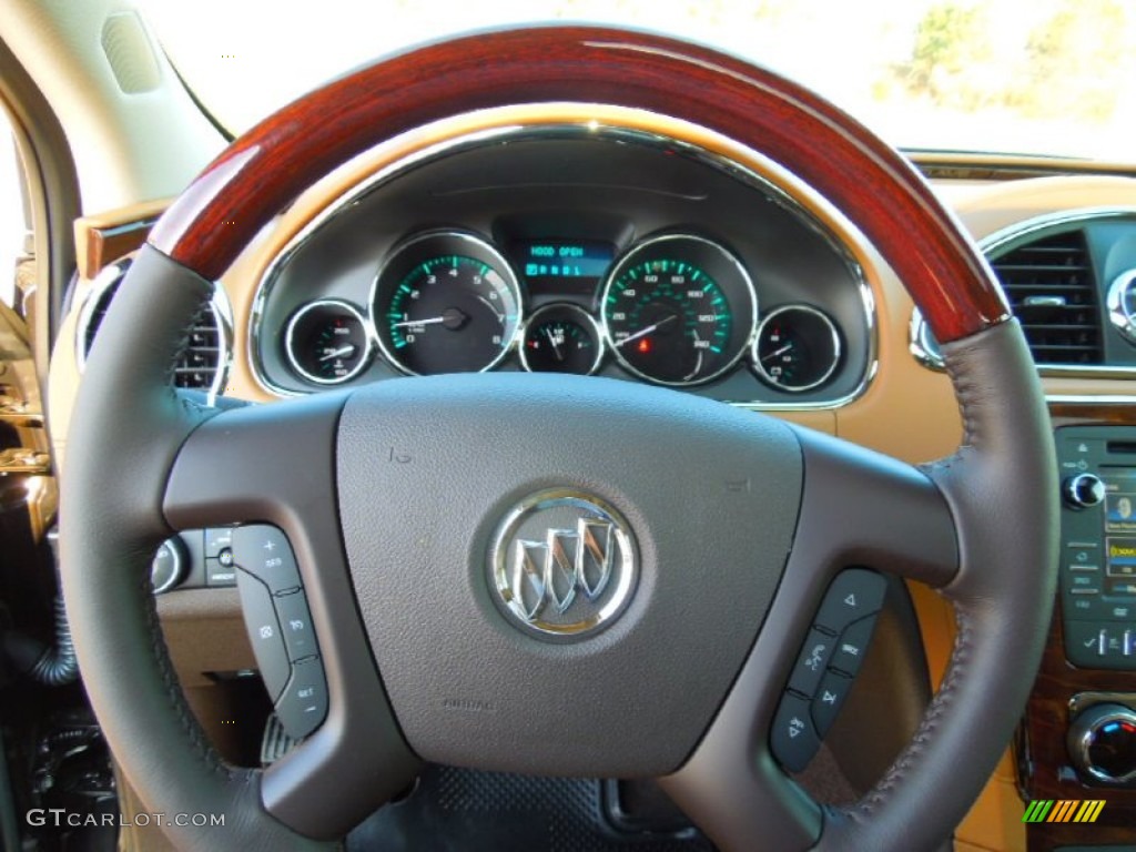 2013 Buick Enclave Premium Choccachino Leather Steering Wheel Photo #74104924