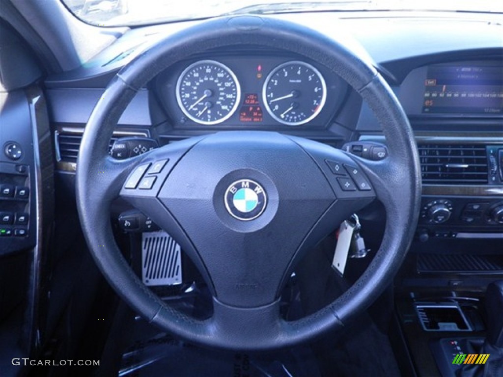 2007 BMW 5 Series 530i Sedan Black Steering Wheel Photo #74117116