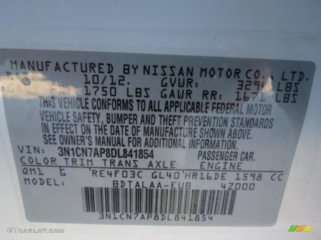 2013 Nissan Versa 1.6 S Sedan Color Code Photos