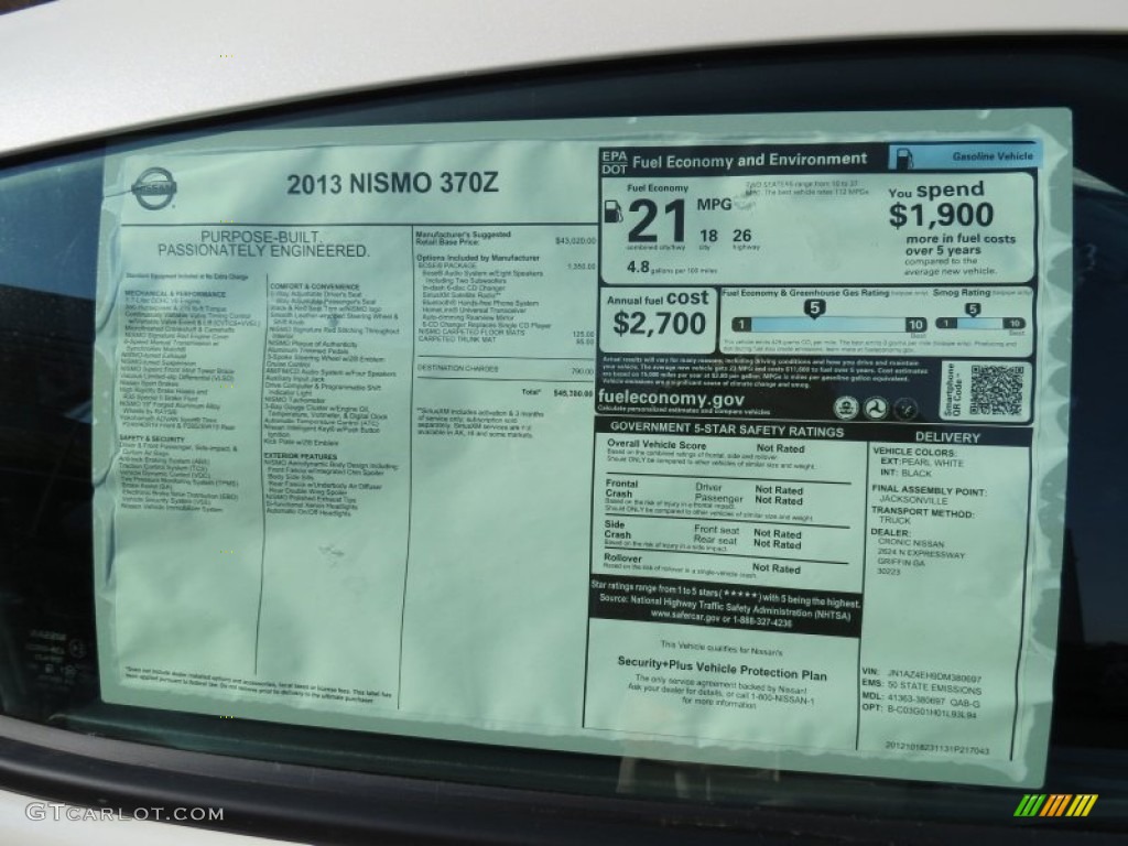 2013 Nissan 370Z NISMO Coupe Window Sticker Photo #74118550