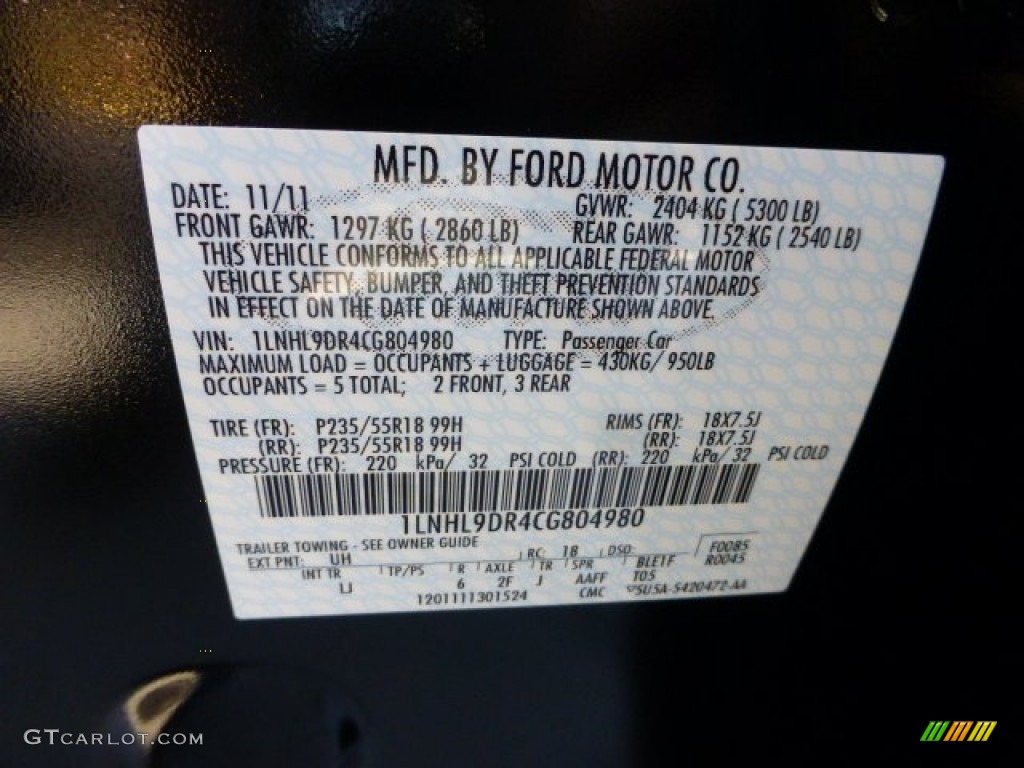 2012 MKS Color Code UH for Tuxedo Black Metallic Photo #74118653