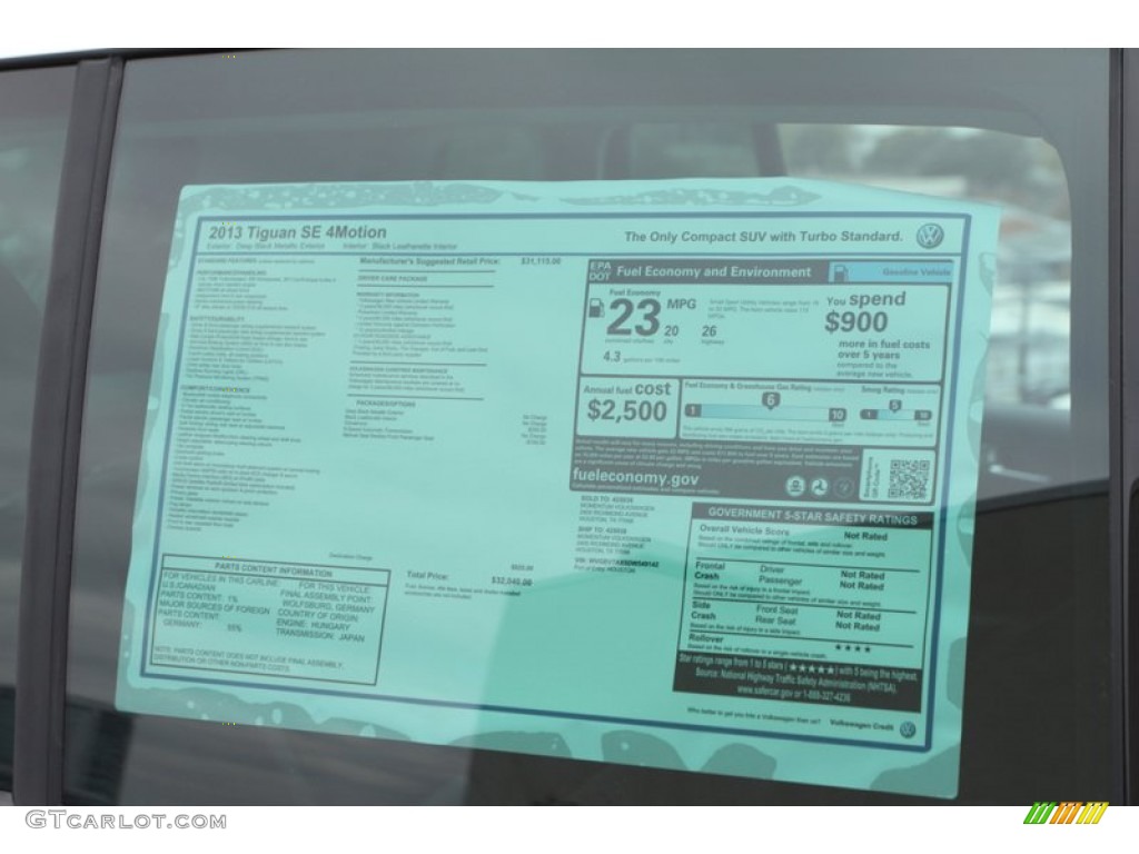 2013 Volkswagen Tiguan SE 4Motion Window Sticker Photo #74121014