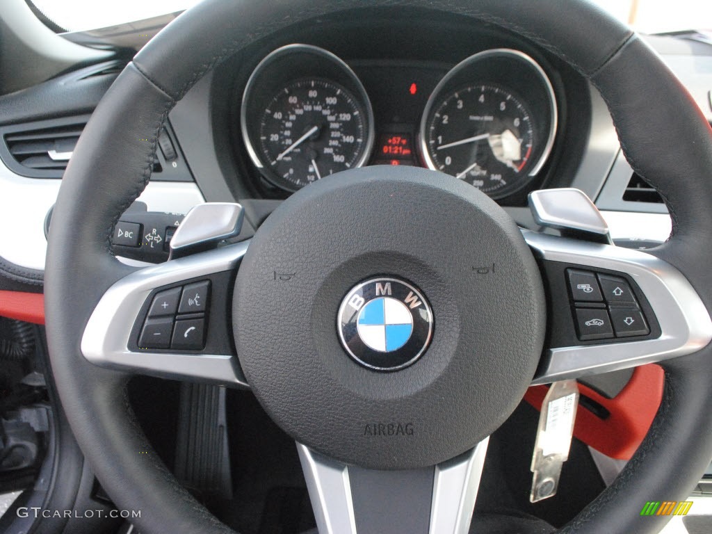 2009 BMW Z4 sDrive35i Roadster Coral Red Kansas Leather Steering Wheel Photo #74124241
