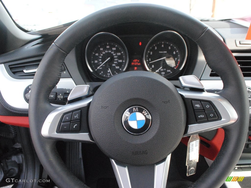 2009 BMW Z4 sDrive35i Roadster Coral Red Kansas Leather Steering Wheel Photo #74124520