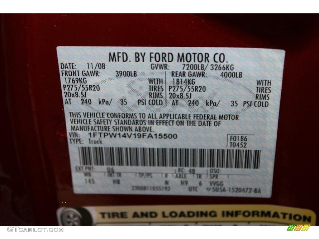 2009 Ford F150 Lariat SuperCrew 4x4 Color Code Photos