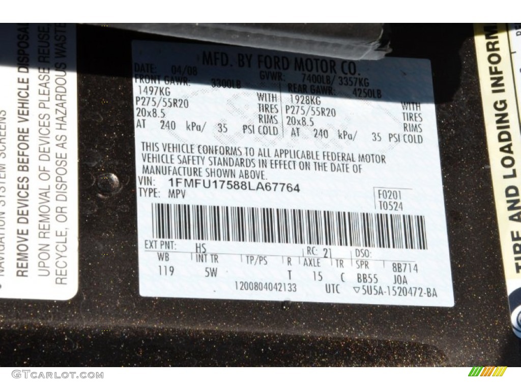 2008 Expedition Color Code HS for Stone Green Metallic Photo #74132604
