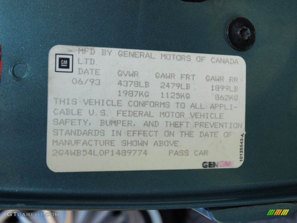 1993 Buick Regal Custom Sedan Info Tag Photos