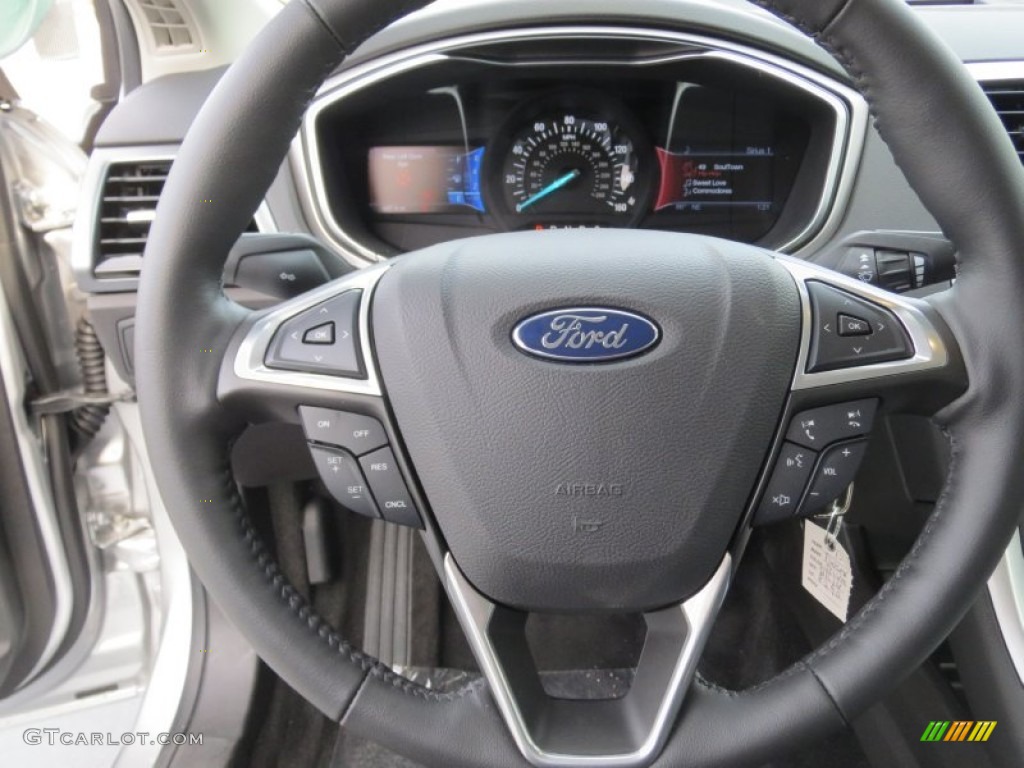 2013 Ford Fusion SE 1.6 EcoBoost SE Appearance Package Charcoal Black/Red Stitching Steering Wheel Photo #74133088