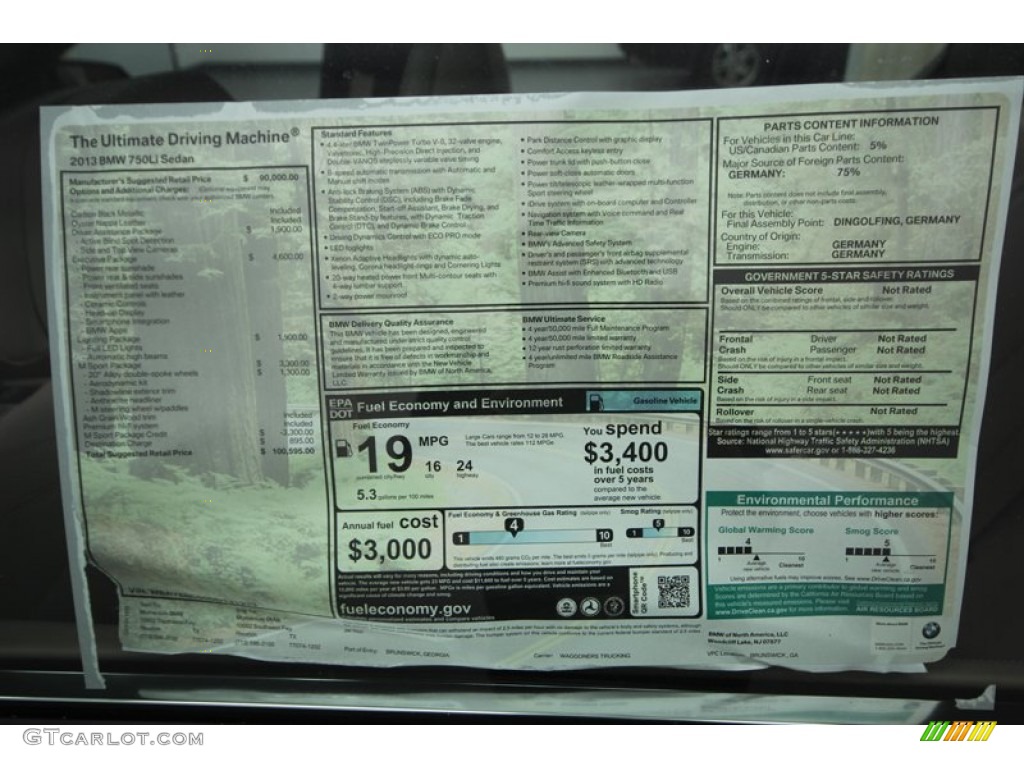 2013 BMW 7 Series 750Li Sedan Window Sticker Photo #74147341