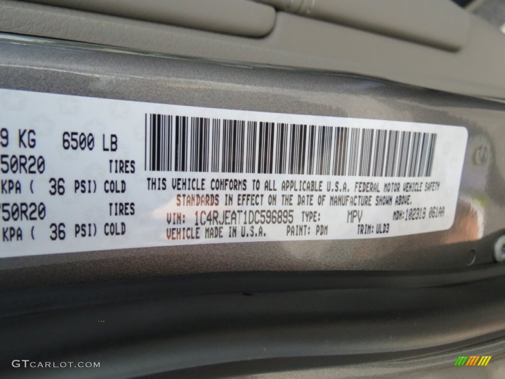 2013 Grand Cherokee Color Code PDM for Mineral Gray Metallic Photo #74193686