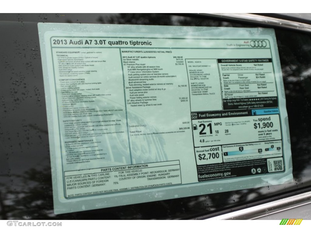 2013 Audi A7 3.0T quattro Premium Plus Window Sticker Photo #74203266