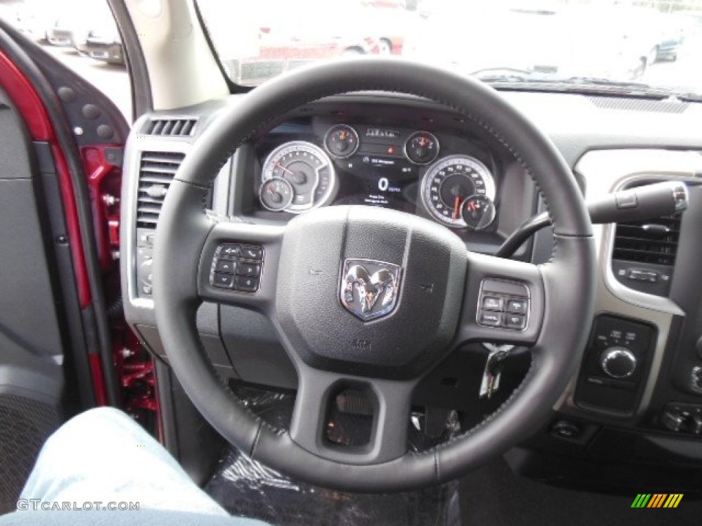2013 Ram 1500 Outdoorsman Quad Cab 4x4 Black/Diesel Gray Steering Wheel Photo #74205578