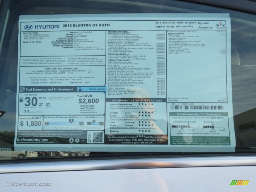 2013 Hyundai Elantra GT Window Sticker Photo #74206408