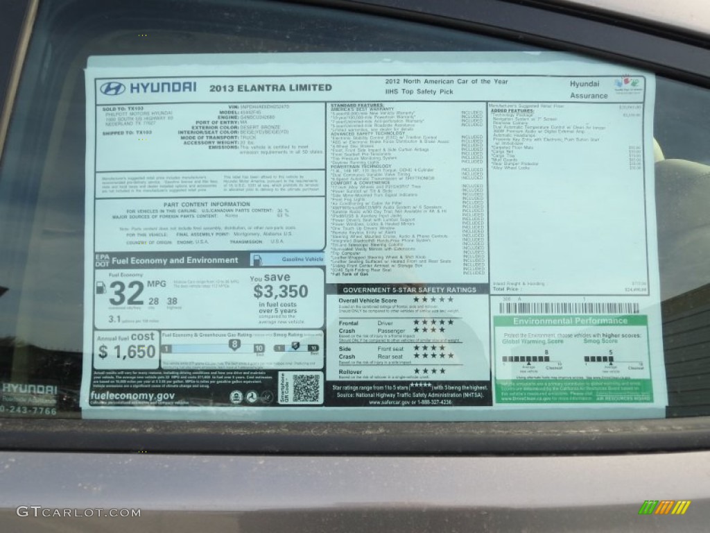 2013 Elantra Limited - Desert Bronze / Beige photo #36