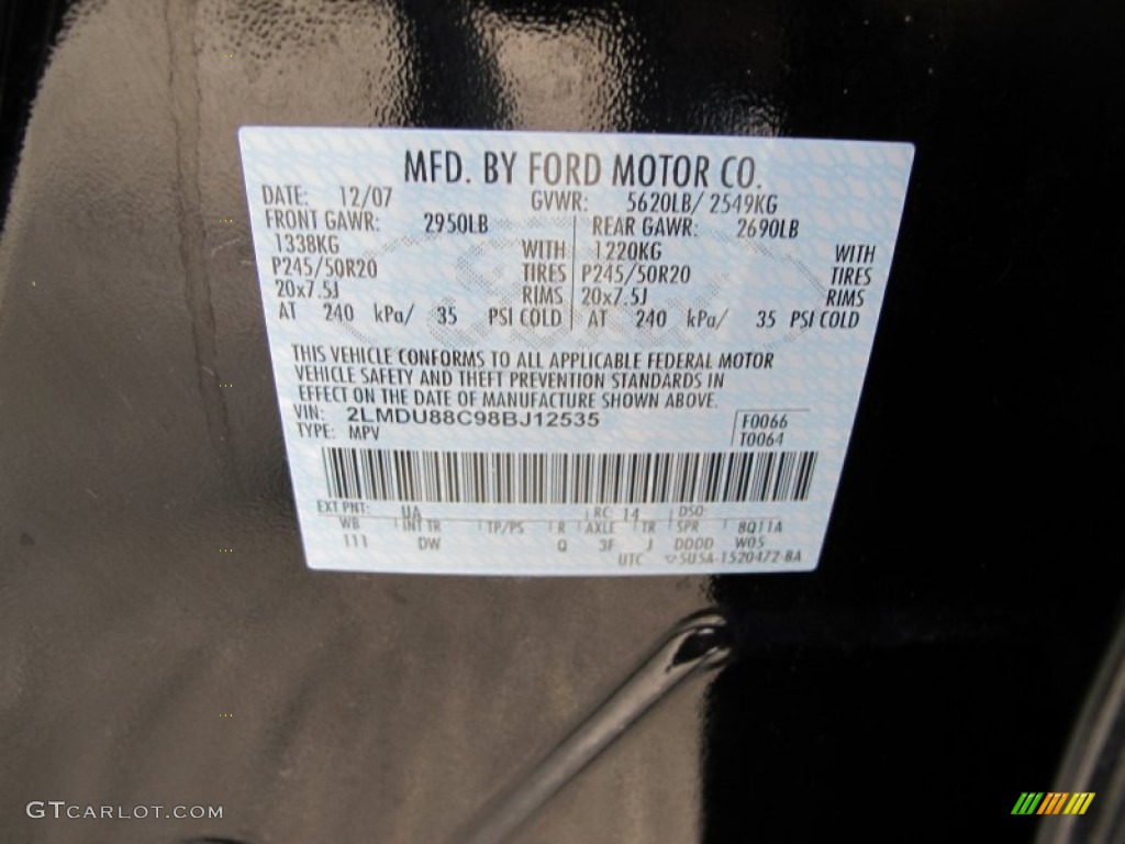 2008 MKX Color Code UA for Black Clearcoat Photo #74229437