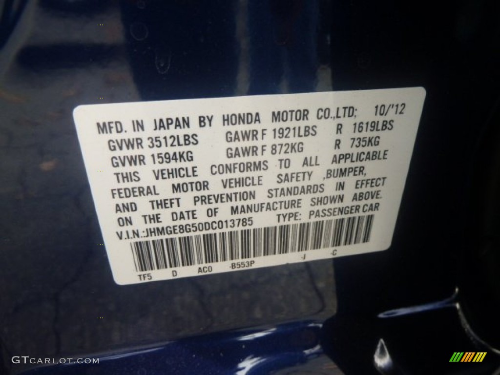 2013 Fit Color Code B553P for Vortex Blue Pearl Photo #74242082