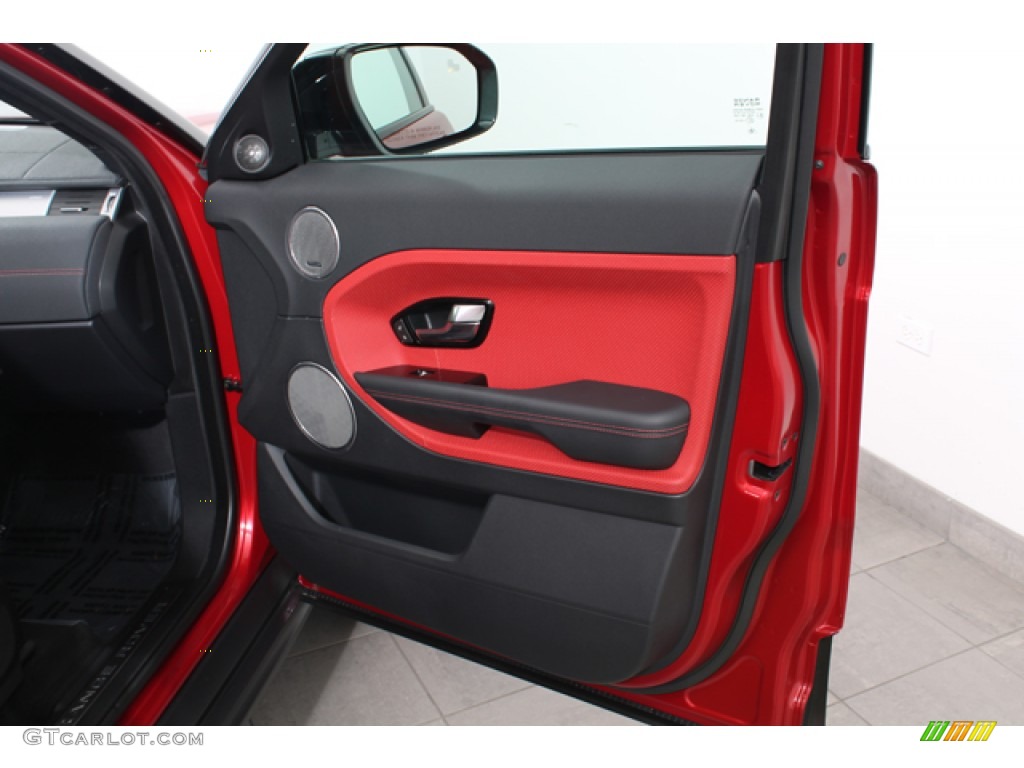 2012 Land Rover Range Rover Evoque Dynamic Dynamic Ebony/Pimento Door Panel Photo #74247496