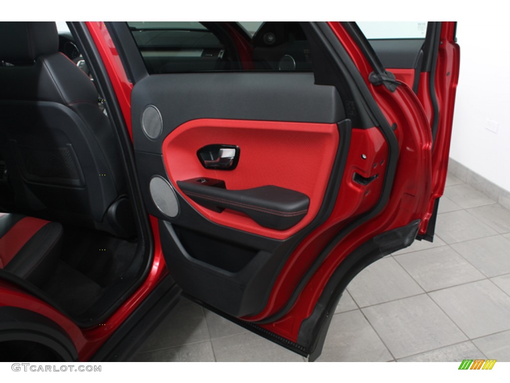2012 Land Rover Range Rover Evoque Dynamic Dynamic Ebony/Pimento Door Panel Photo #74247514