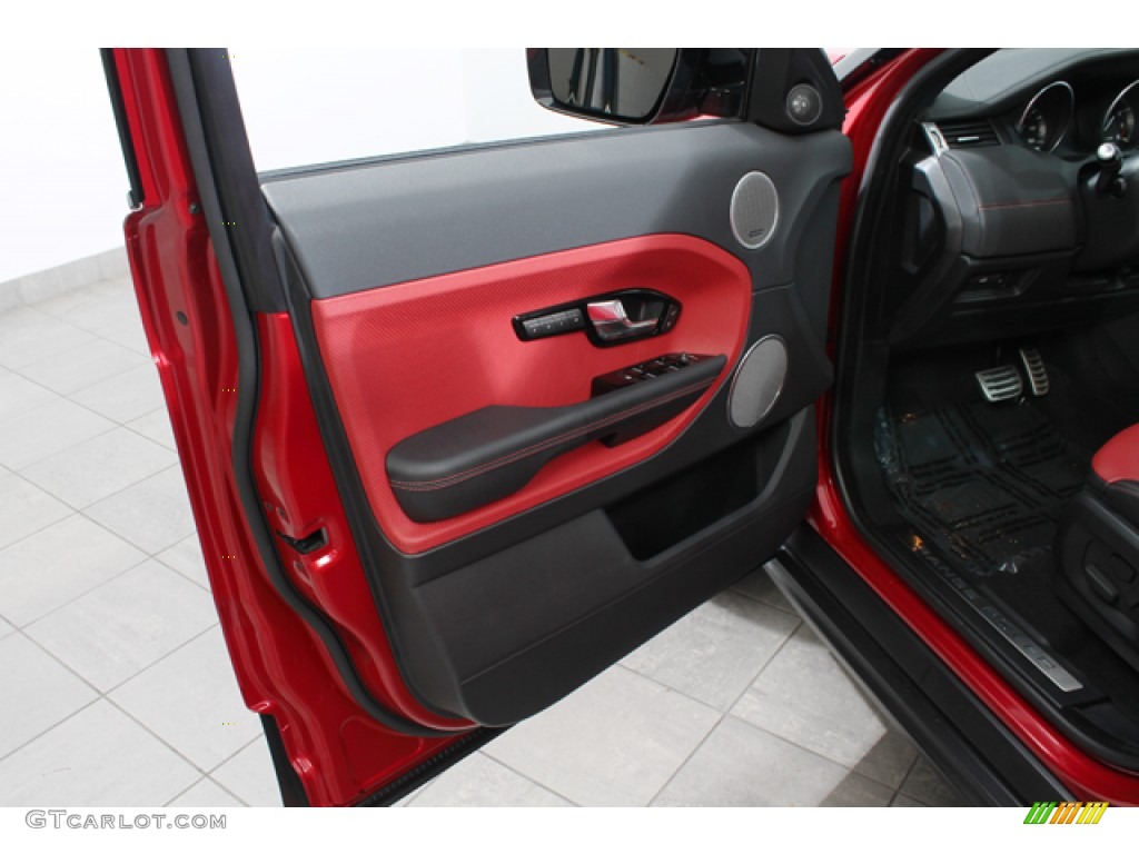 2012 Land Rover Range Rover Evoque Dynamic Dynamic Ebony/Pimento Door Panel Photo #74247553