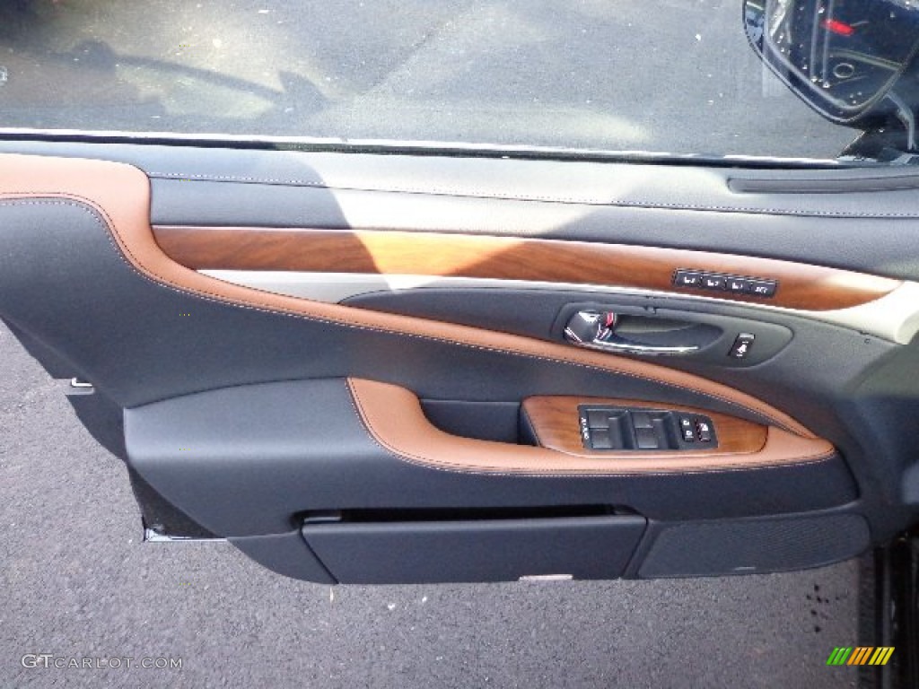 2013 Lexus LS 460 AWD Black and Saddle Tan/Matte Dark Brown Ash Burl Door Panel Photo #74247820