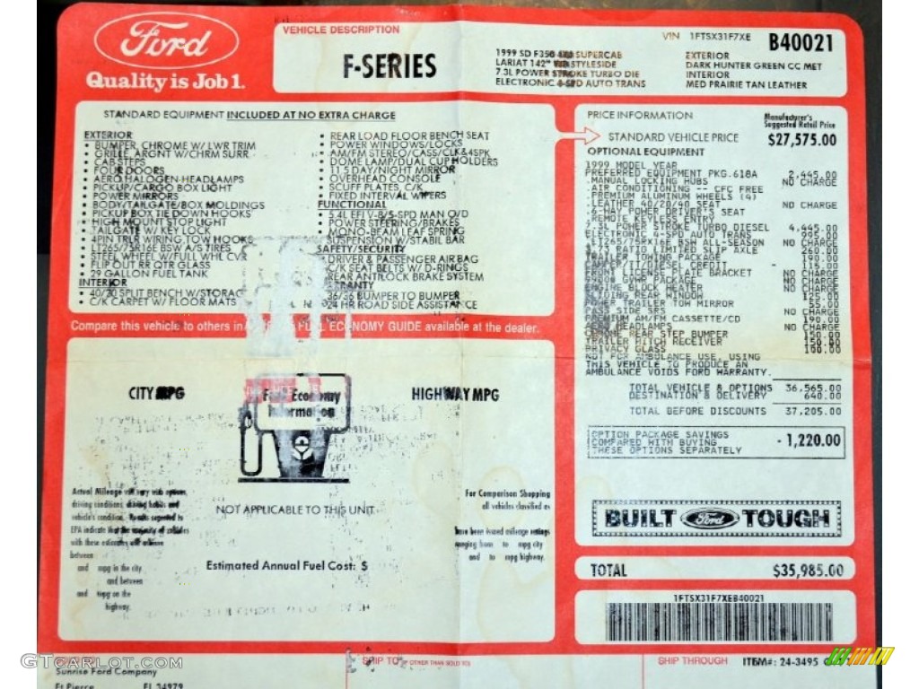 1999 Ford F350 Super Duty Lariat SuperCab 4x4 Window Sticker Photos