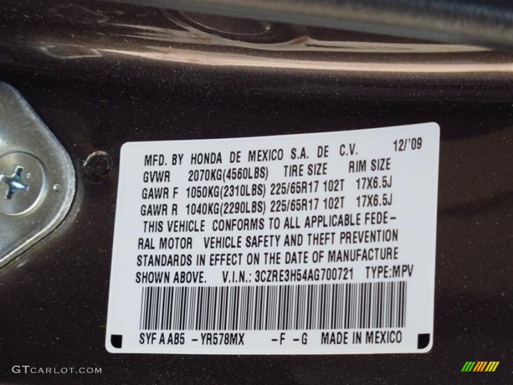 2010 CR-V Color Code YR578MX for Urban Titanium Metallic Photo #74252929