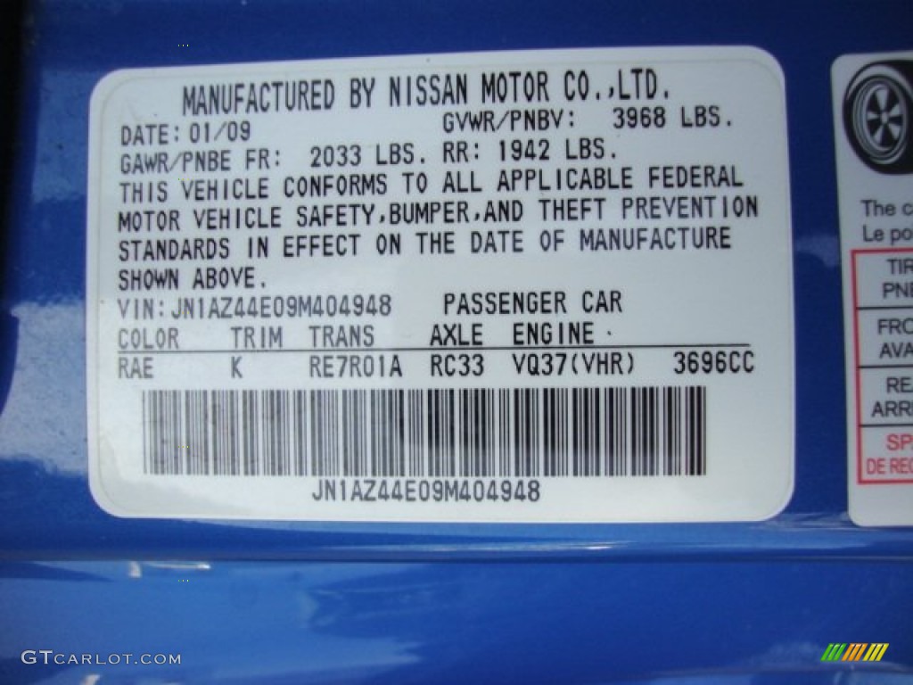 2009 370Z Color Code RAE for Monterey Blue Photo #74259715