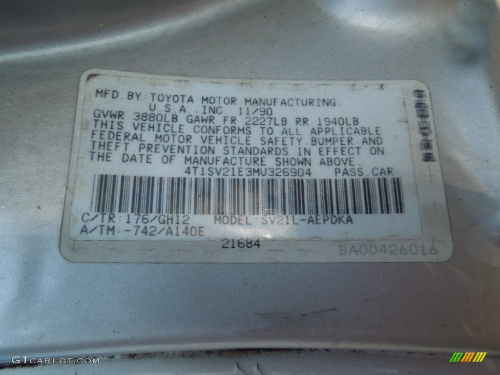1991 Toyota Camry Deluxe Sedan Color Code Photos