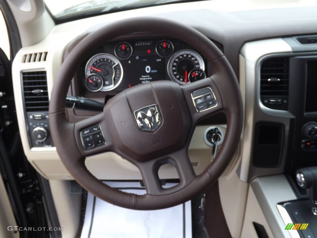 2013 Ram 1500 Lone Star Quad Cab Canyon Brown/Light Frost Beige Steering Wheel Photo #74266472