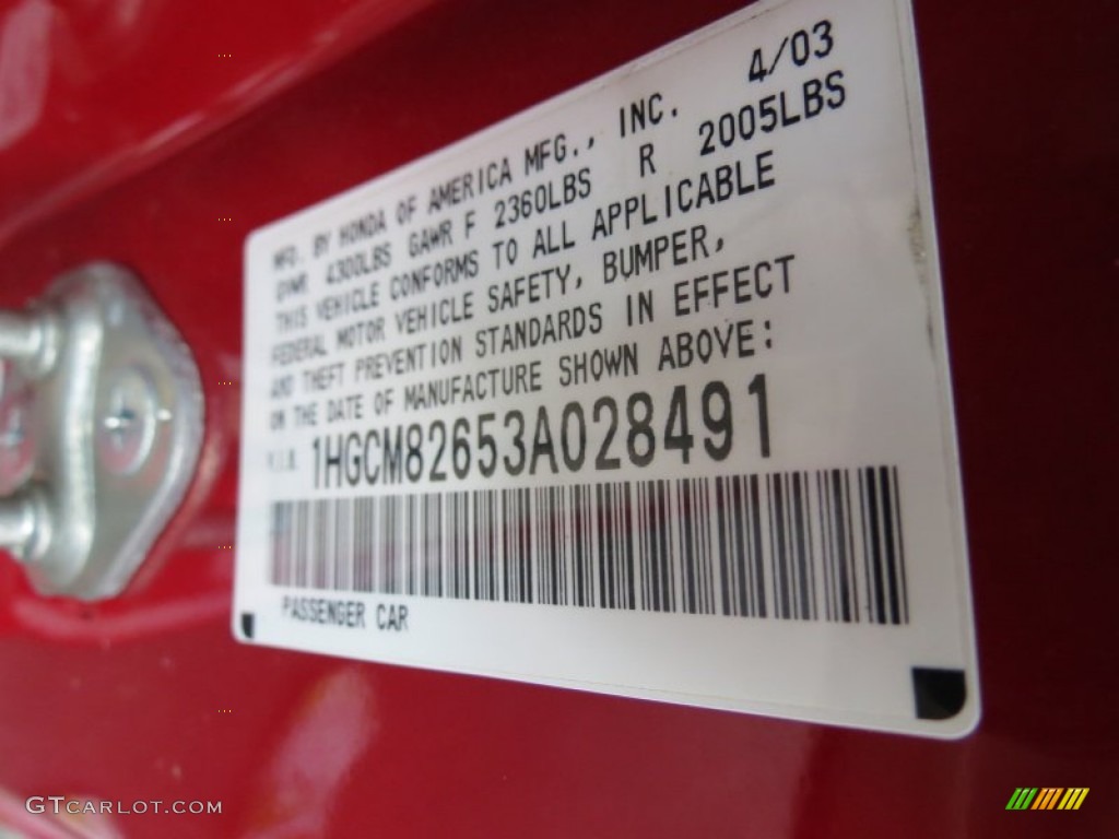2003 Accord EX V6 Coupe - San Marino Red / Ivory photo #15