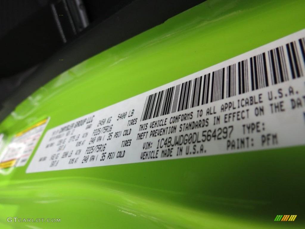2013 Wrangler Unlimited Color Code PFM for Gecko Green Pearl Photo #74276422