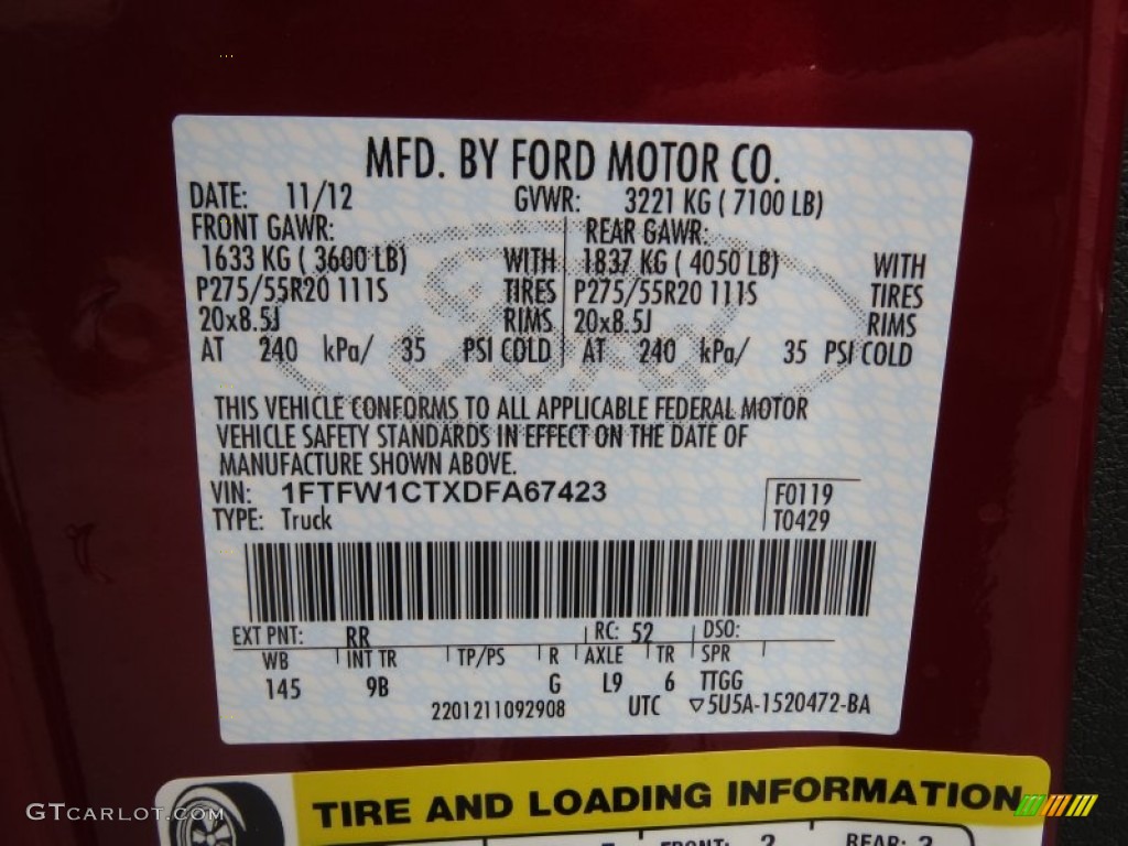 2013 F150 Color Code RR for Ruby Red Metallic Photo #74282984