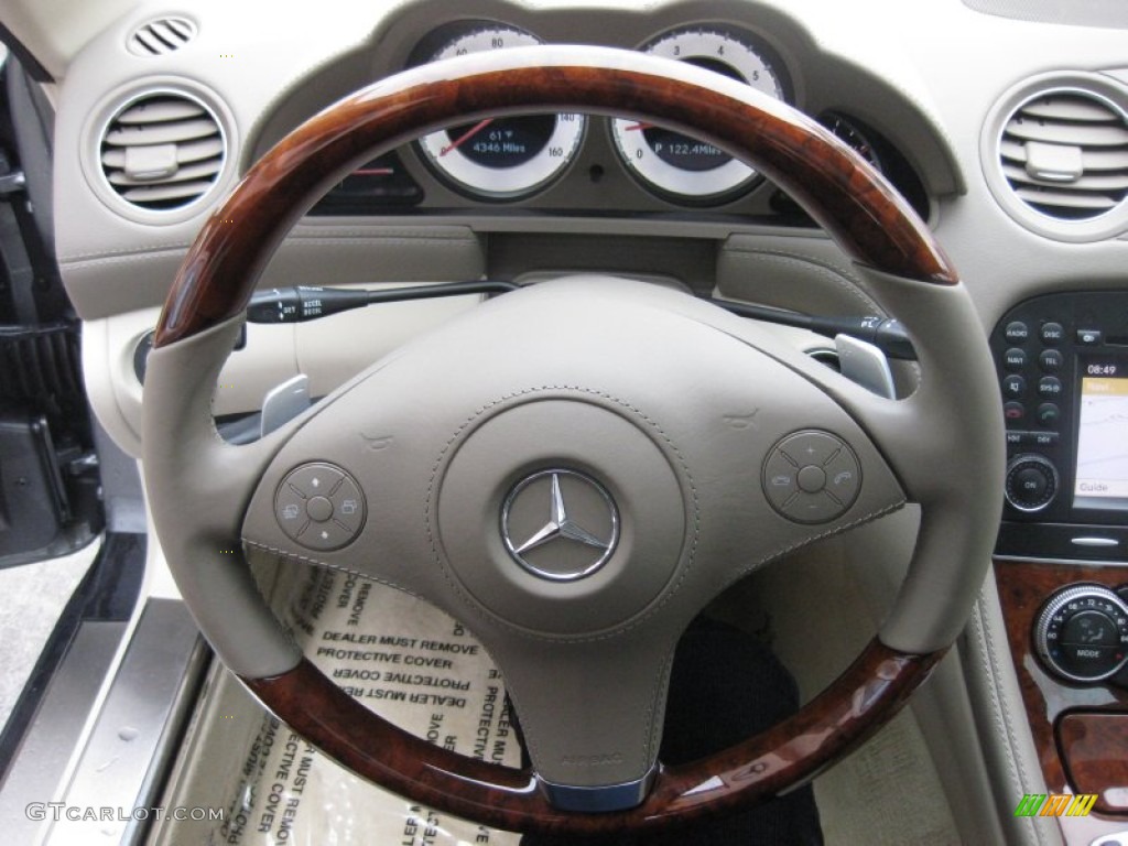 2012 Mercedes-Benz SL 550 Roadster Stone/Dark Beige Steering Wheel Photo #74283392