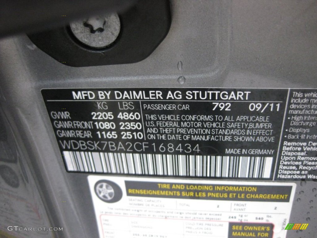 2012 Mercedes-Benz SL 550 Roadster Color Code Photos