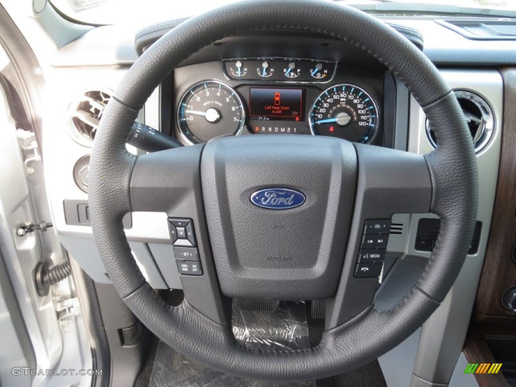 2013 Ford F150 Lariat SuperCrew 4x4 Steel Gray Steering Wheel Photo #74283659