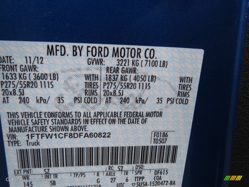 2013 F150 Color Code SZ for Blue Flame Metallic Photo #74285271