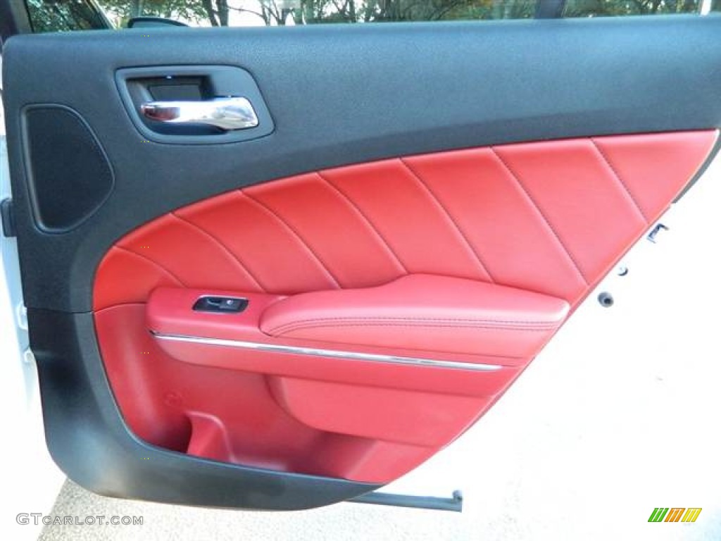 2012 Dodge Charger R/T Plus Black/Red Door Panel Photo #74286940