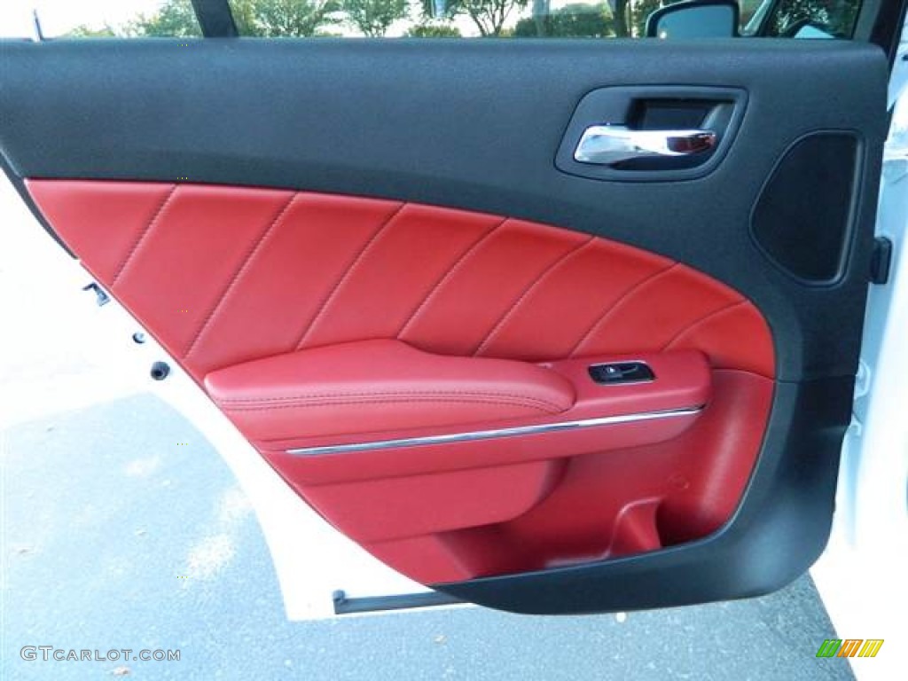 2012 Dodge Charger R/T Plus Black/Red Door Panel Photo #74287012
