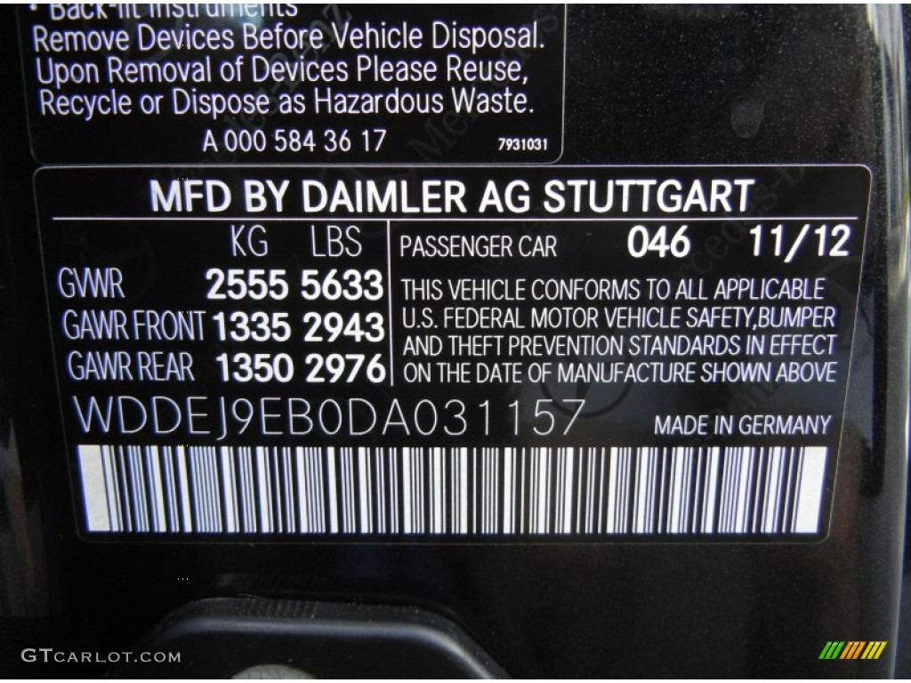 2013 CL Color Code 046 for designo Platinum Black Photo #74290300