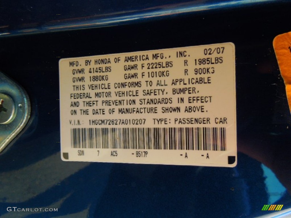 2007 Accord EX-L Coupe - Sapphire Blue Pearl / Black photo #8
