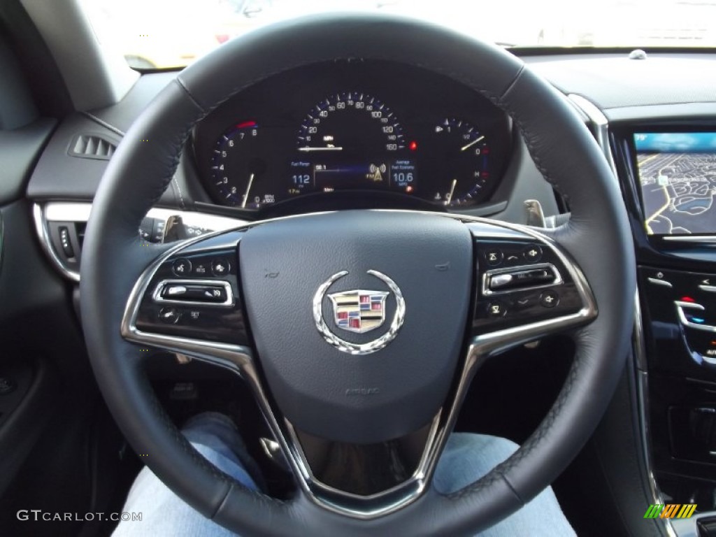 2013 Cadillac ATS 2.0L Turbo Performance Jet Black/Jet Black Accents Steering Wheel Photo #74292376