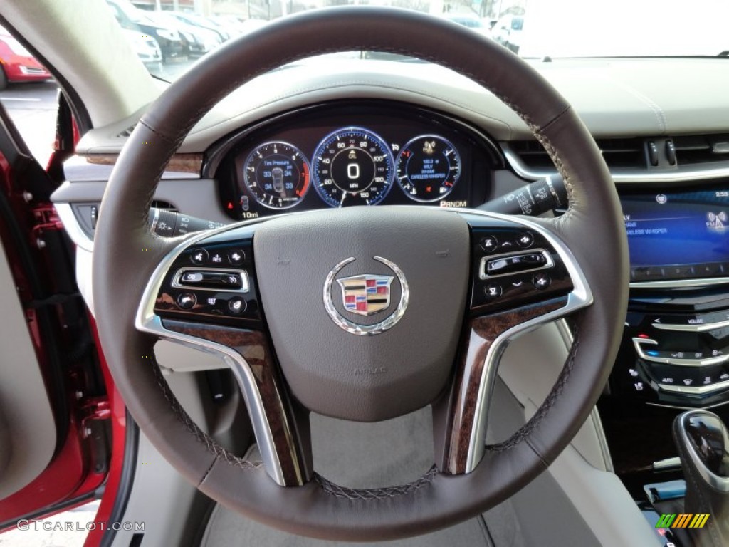 2013 Cadillac XTS Platinum AWD Very Light Platinum/Dark Urban/Cocoa Opus Full Leather Steering Wheel Photo #74293387