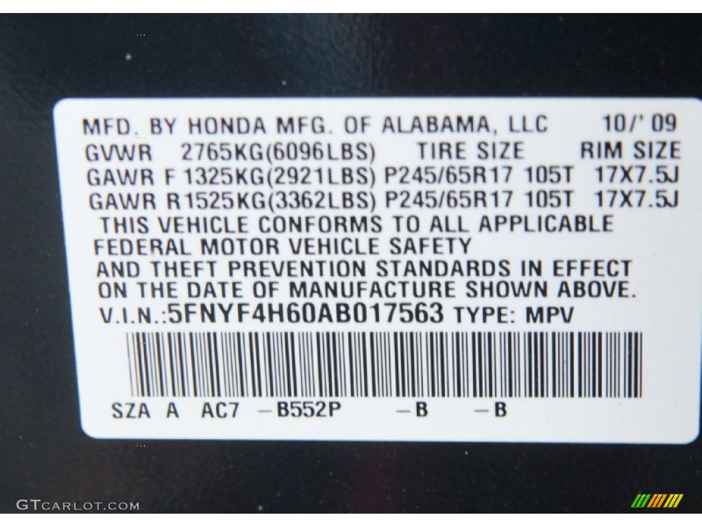 2010 Pilot Color Code B552P for Bali Blue Pearl Photo #74295944