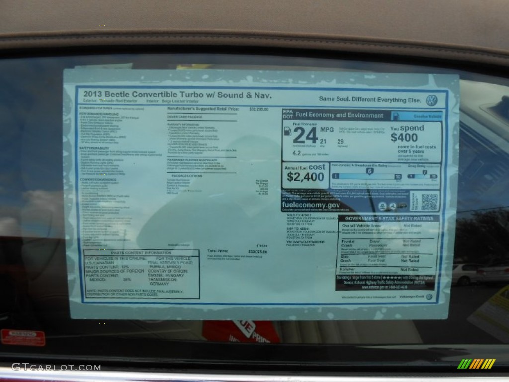 2013 Volkswagen Beetle Turbo Convertible Window Sticker Photo #74298469