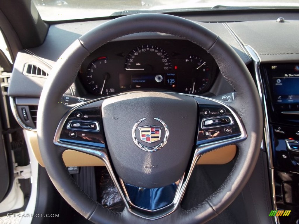 2013 Cadillac ATS 2.0L Turbo AWD Caramel/Jet Black Accents Steering Wheel Photo #74301843